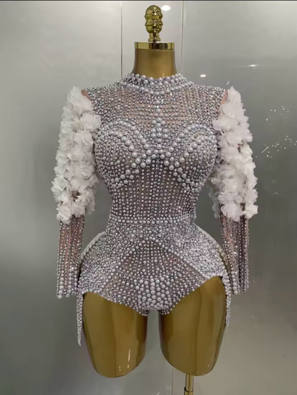 Embellished Pearl-Studded White Women’s Top